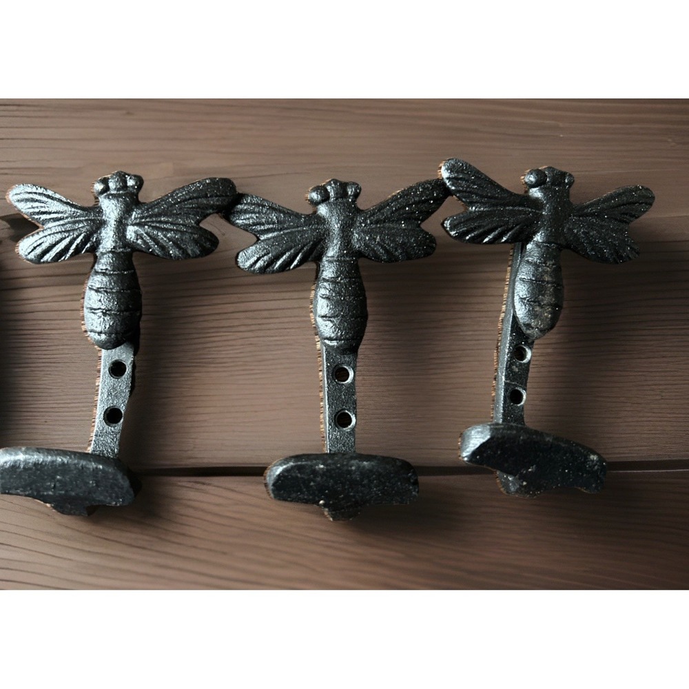 Bee Wall Hook Iron Cabincore Cicada Dragonfly Hanging Farmhouse Rustic Lot Of 3